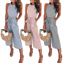 Load image into Gallery viewer, Magoloft Women Summer Striped Sleeveless Back Zipper Jumpsuits