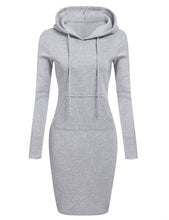 Load image into Gallery viewer, Women Stripes Pocket Knee Length Slim Casual Pullover Hoodie Dress