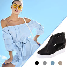 Load image into Gallery viewer, Women&#39;s Cut-Out Wedge Sneakers Back Zipper Shoes
