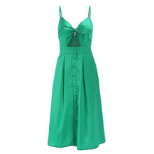 Load image into Gallery viewer, Spaghetti Strap Knitted Front Cutout Button Dress
