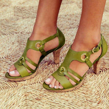 Load image into Gallery viewer, Plain Chunky High Heeled Peep Toe Date Travel Sandals
