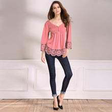 Load image into Gallery viewer, Magoloft V-Neck Splicing Single-Breasted Blouse
