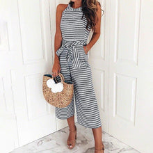 Load image into Gallery viewer, Magoloft Women Summer Striped Sleeveless Back Zipper Jumpsuits

