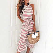 Load image into Gallery viewer, Magoloft Women Summer Striped Sleeveless Back Zipper Jumpsuits
