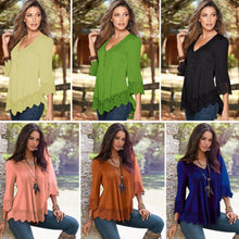 Load image into Gallery viewer, Magoloft V-Neck Splicing Single-Breasted Blouse
