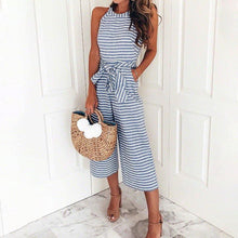 Load image into Gallery viewer, Magoloft Women Summer Striped Sleeveless Back Zipper Jumpsuits
