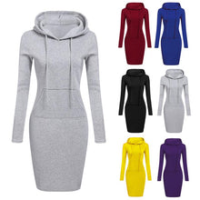 Load image into Gallery viewer, Women Stripes Pocket Knee Length Slim Casual Pullover Hoodie Dress
